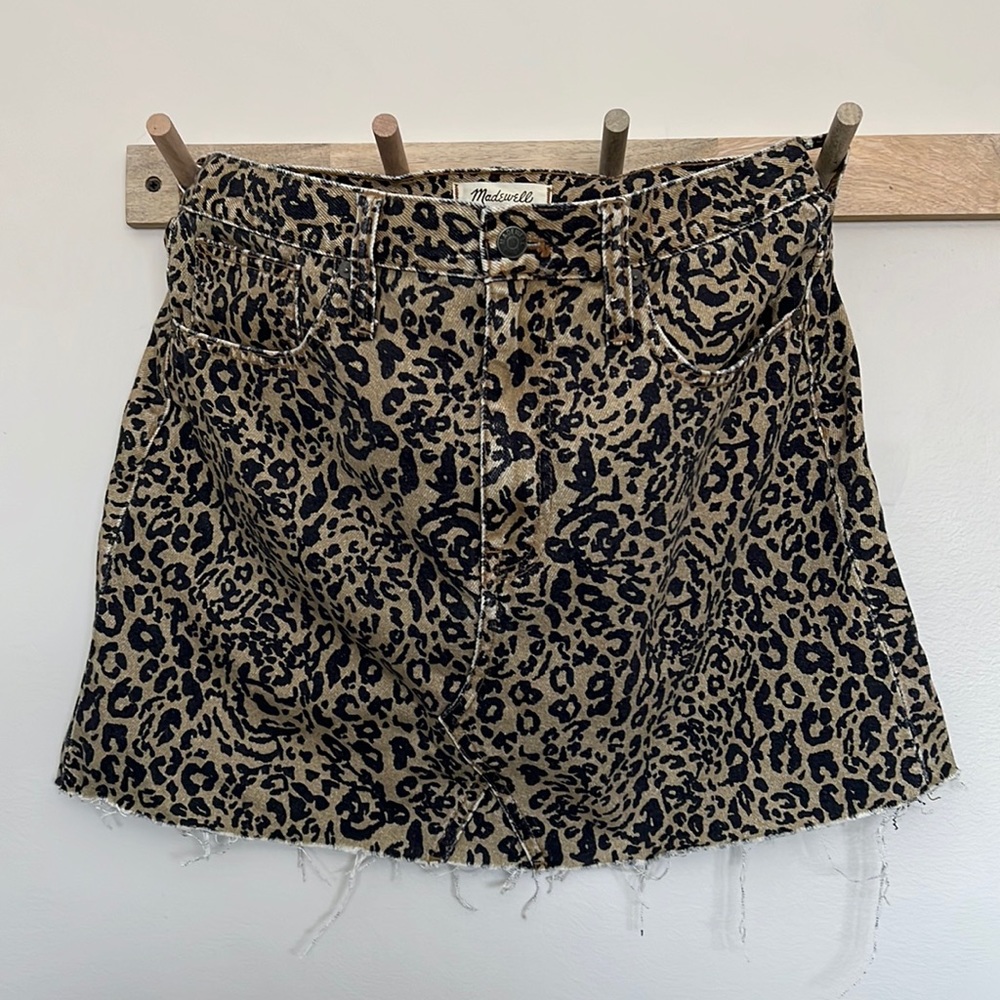 Madewell *Rare* Leopard Print Rigid Denim A-Line High-Waist Mini Skirt